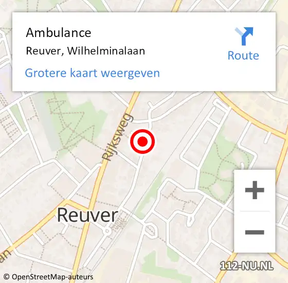 Locatie op kaart van de 112 melding: Ambulance Reuver, Wilhelminalaan op 1 juli 2015 17:20