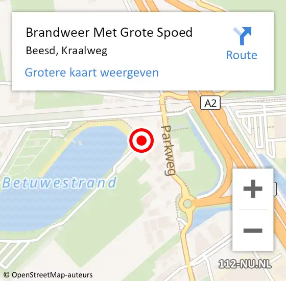 Locatie op kaart van de 112 melding: Brandweer Met Grote Spoed Naar Beesd, Kraalweg op 1 juli 2015 17:35