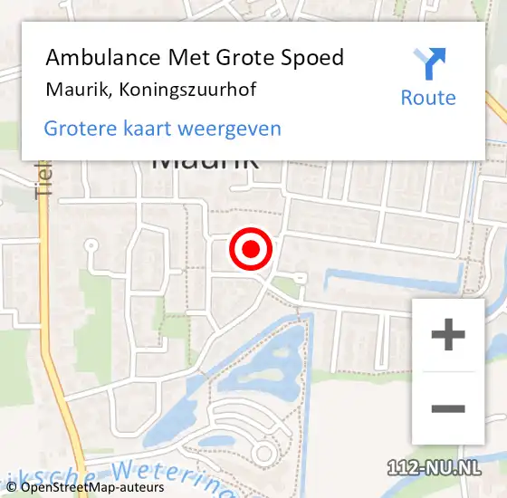 Locatie op kaart van de 112 melding: Ambulance Met Grote Spoed Naar Maurik, Koningszuurhof op 1 juli 2015 18:35