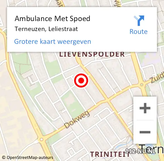 Locatie op kaart van de 112 melding: Ambulance Met Spoed Naar Terneuzen, Leliestraat op 1 juli 2015 19:02