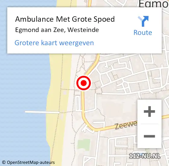 Locatie op kaart van de 112 melding: Ambulance Met Grote Spoed Naar Egmond aan Zee, Westeinde op 1 juli 2015 19:12