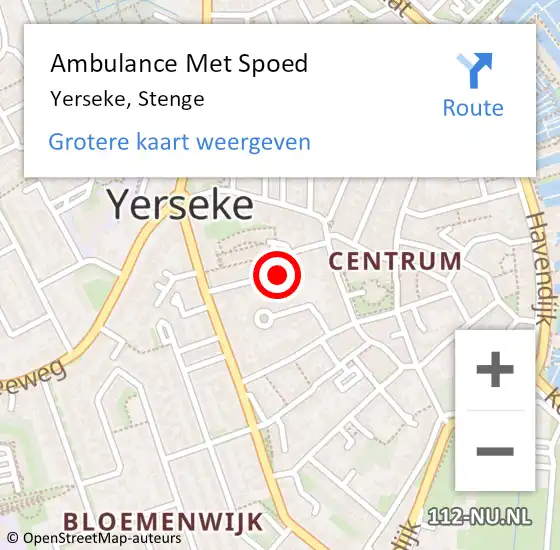 Locatie op kaart van de 112 melding: Ambulance Met Spoed Naar Yerseke, Stenge op 1 juli 2015 19:49