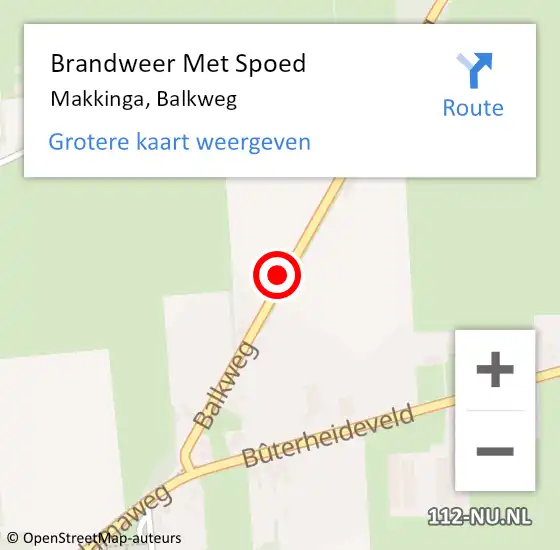 Locatie op kaart van de 112 melding: Brandweer Met Spoed Naar Makkinga, Balkweg op 1 juli 2015 20:31