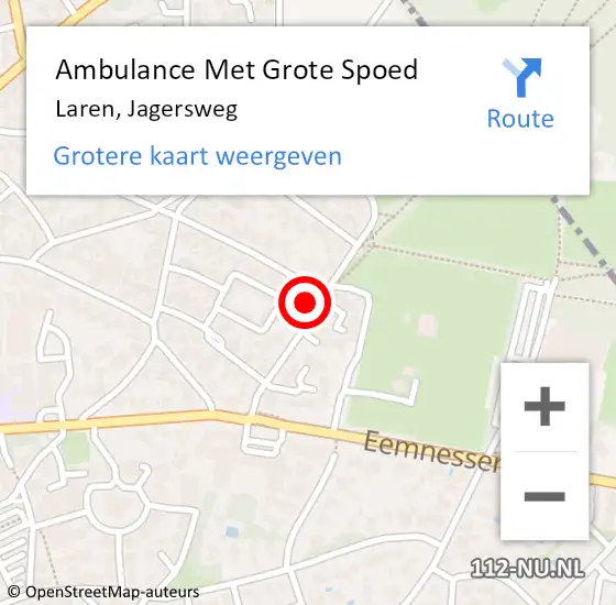 Locatie op kaart van de 112 melding: Ambulance Met Grote Spoed Naar Laren, Jagersweg op 1 juli 2015 22:15