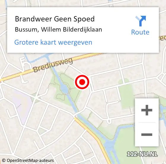 Locatie op kaart van de 112 melding: Brandweer Geen Spoed Naar Bussum, Willem Bilderdijklaan op 2 juli 2015 09:22