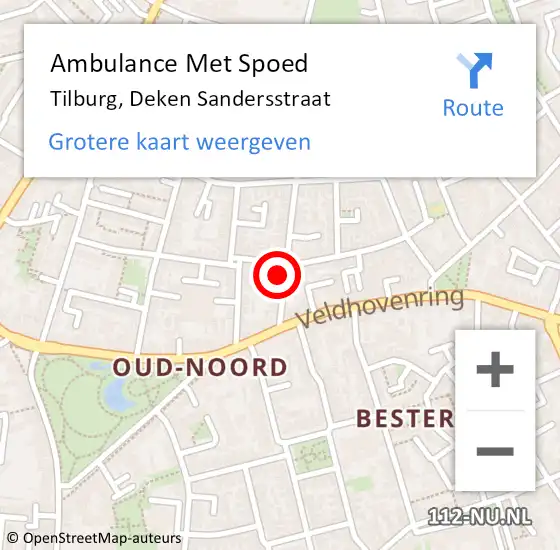 Locatie op kaart van de 112 melding: Ambulance Met Spoed Naar Tilburg, Deken Sandersstraat op 2 juli 2015 09:56