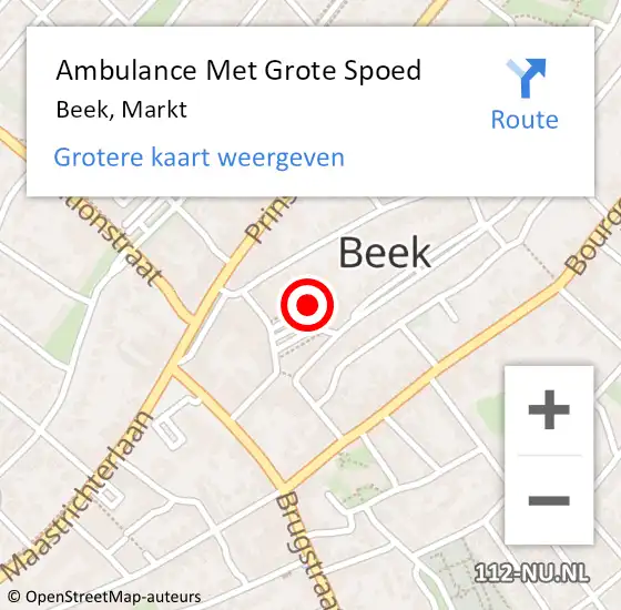 Locatie op kaart van de 112 melding: Ambulance Met Grote Spoed Naar Beek, Markt op 2 juli 2015 10:19