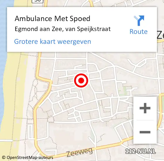 Locatie op kaart van de 112 melding: Ambulance Met Spoed Naar Egmond aan Zee, van Speijkstraat op 2 juli 2015 10:50