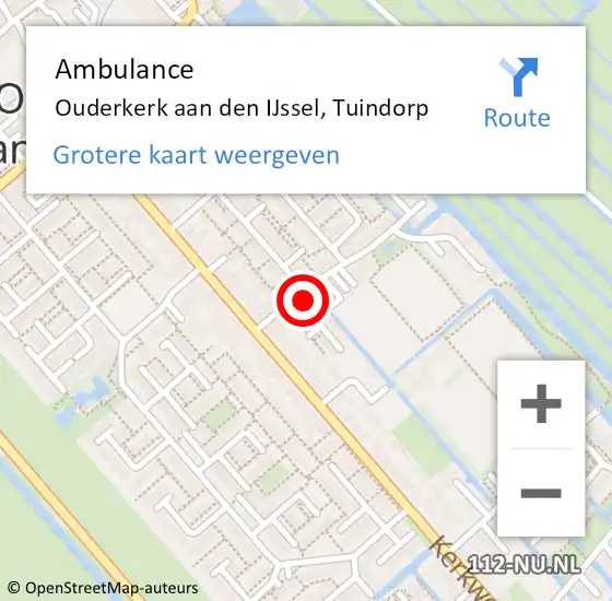 Locatie op kaart van de 112 melding: Ambulance Ouderkerk aan den IJssel, Tuindorp op 2 juli 2015 11:07