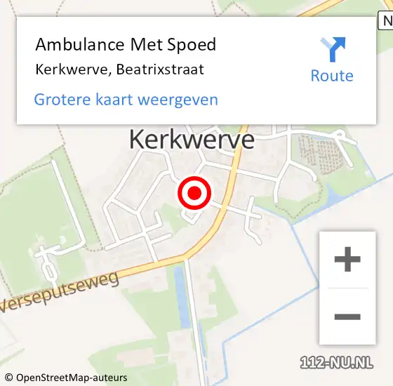 Locatie op kaart van de 112 melding: Ambulance Met Spoed Naar Kerkwerve, Beatrixstraat op 2 juli 2015 13:04