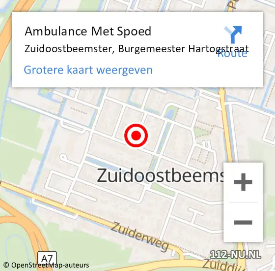 Locatie op kaart van de 112 melding: Ambulance Met Spoed Naar Zuidoostbeemster, Burgemeester Hartogstraat op 2 juli 2015 14:10