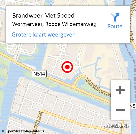 Locatie op kaart van de 112 melding: Brandweer Met Spoed Naar Wormerveer, Roode Wildemanweg op 2 juli 2015 16:17