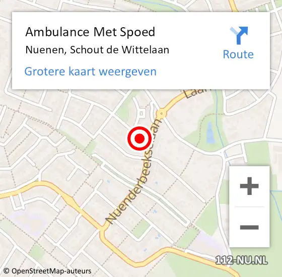 Locatie op kaart van de 112 melding: Ambulance Met Spoed Naar Nuenen, Schout de Wittelaan op 2 juli 2015 17:00