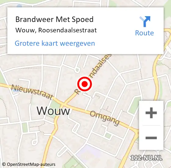 Locatie op kaart van de 112 melding: Brandweer Met Spoed Naar Wouw, Roosendaalsestraat op 2 juli 2015 20:17