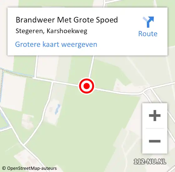 Locatie op kaart van de 112 melding: Brandweer Met Grote Spoed Naar Stegeren, Karshoekweg op 2 juli 2015 21:03