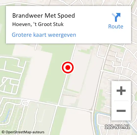 Locatie op kaart van de 112 melding: Brandweer Met Spoed Naar Hoeven, 'T Groot Stuk op 2 juli 2015 21:04