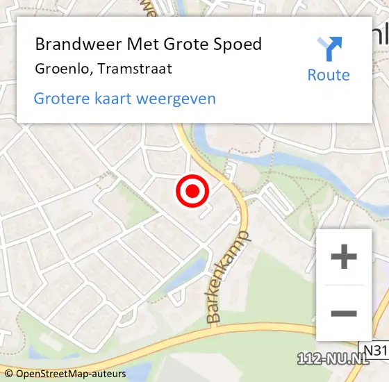 Locatie op kaart van de 112 melding: Brandweer Met Grote Spoed Naar Groenlo, Tramstraat op 2 juli 2015 22:52