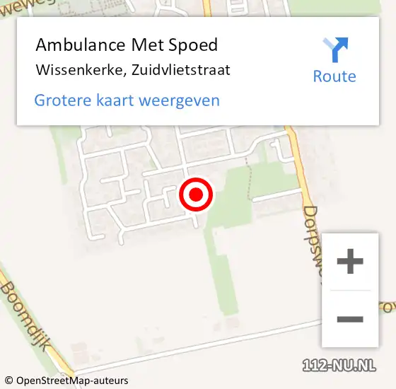 Locatie op kaart van de 112 melding: Ambulance Met Spoed Naar Wissenkerke, Zuidvlietstraat op 2 juli 2015 22:56