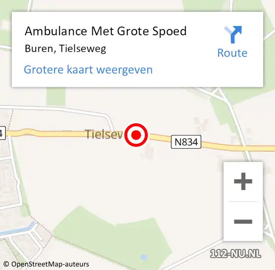 Locatie op kaart van de 112 melding: Ambulance Met Grote Spoed Naar Buren, Tielseweg op 2 juli 2015 23:22