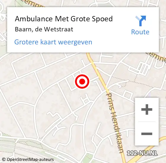 Locatie op kaart van de 112 melding: Ambulance Met Grote Spoed Naar Baarn, de Wetstraat op 2 juli 2015 23:51