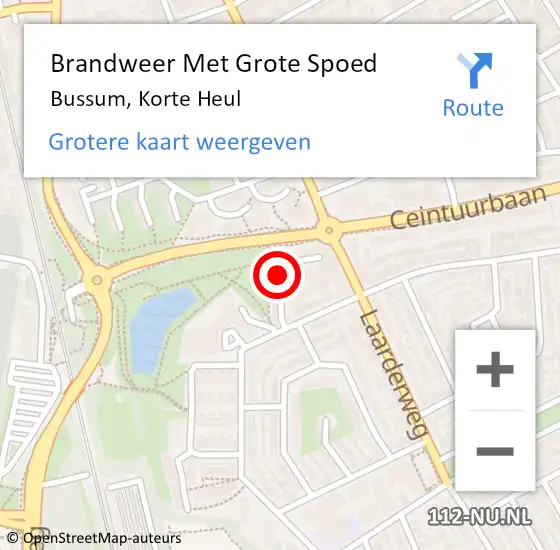 Locatie op kaart van de 112 melding: Brandweer Met Grote Spoed Naar Bussum, Korte Heul op 3 juli 2015 03:51