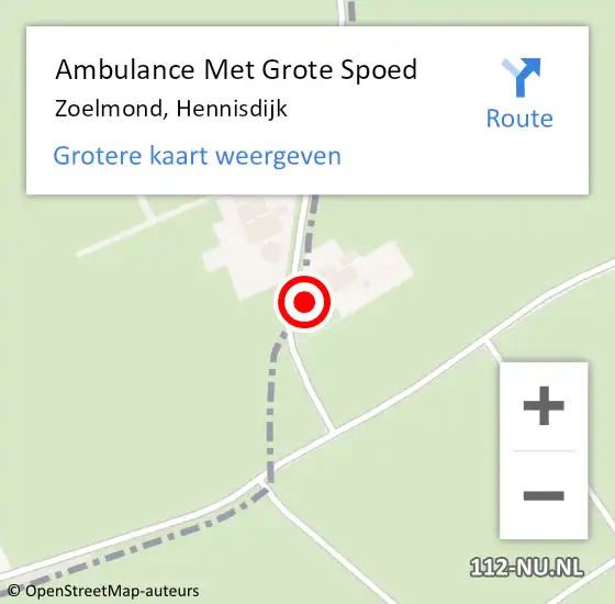 Locatie op kaart van de 112 melding: Ambulance Met Grote Spoed Naar Zoelmond, Hennisdijk op 3 juli 2015 09:53