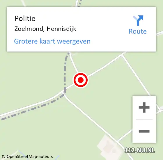 Locatie op kaart van de 112 melding: Politie Zoelmond, Hennisdijk op 3 juli 2015 10:03