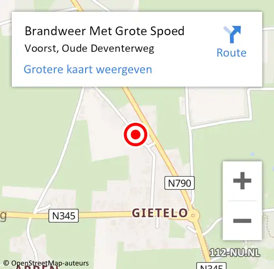 Locatie op kaart van de 112 melding: Brandweer Met Grote Spoed Naar Voorst, Oude Deventerweg op 3 juli 2015 11:08