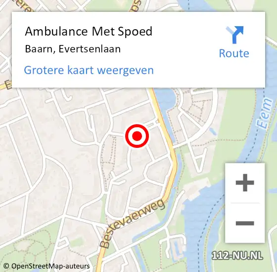 Locatie op kaart van de 112 melding: Ambulance Met Spoed Naar Baarn, Evertsenlaan op 3 juli 2015 11:26