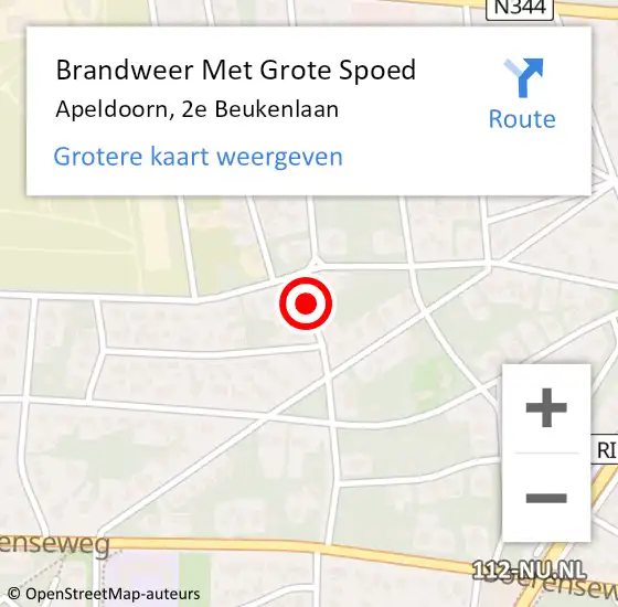 Locatie op kaart van de 112 melding: Brandweer Met Grote Spoed Naar Apeldoorn, 2e Beukenlaan op 3 juli 2015 11:30