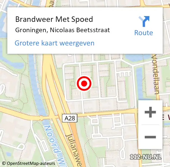 Locatie op kaart van de 112 melding: Brandweer Met Spoed Naar Groningen, Nicolaas Beetsstraat op 3 juli 2015 11:52