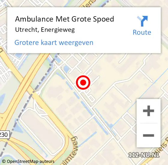 Locatie op kaart van de 112 melding: Ambulance Met Grote Spoed Naar Utrecht, Energieweg op 3 juli 2015 13:07