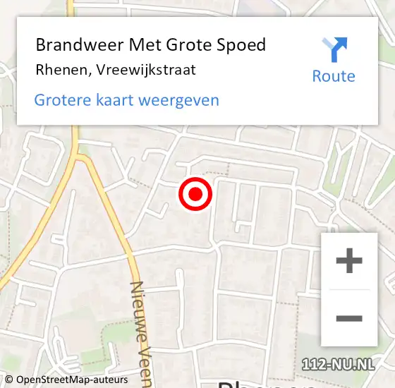 Locatie op kaart van de 112 melding: Brandweer Met Grote Spoed Naar Rhenen, Vreewijkstraat op 3 juli 2015 13:48