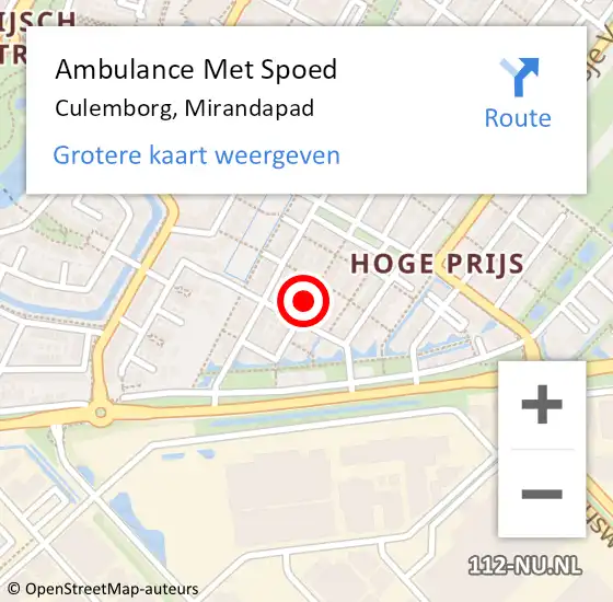 Locatie op kaart van de 112 melding: Ambulance Met Spoed Naar Culemborg, Mirandapad op 3 juli 2015 14:41