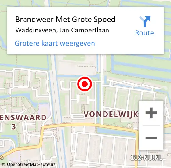 Locatie op kaart van de 112 melding: Brandweer Met Grote Spoed Naar Waddinxveen, Jan Campertlaan op 3 juli 2015 14:44