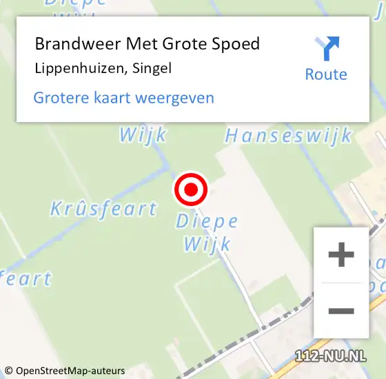 Locatie op kaart van de 112 melding: Brandweer Met Grote Spoed Naar Lippenhuizen, Singel op 3 juli 2015 14:49