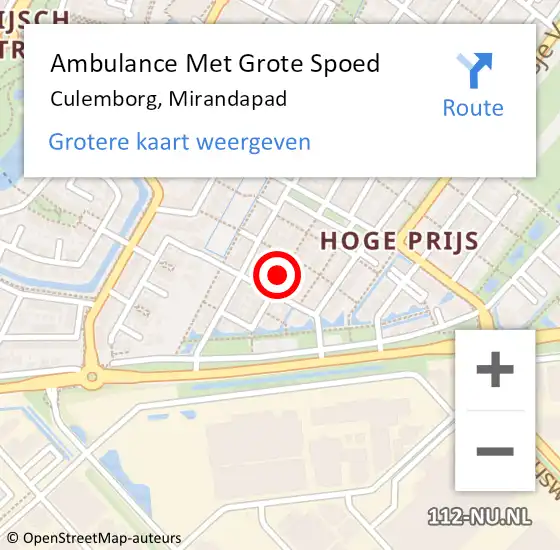 Locatie op kaart van de 112 melding: Ambulance Met Grote Spoed Naar Culemborg, Mirandapad op 3 juli 2015 14:51