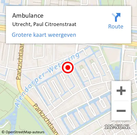 Locatie op kaart van de 112 melding: Ambulance Utrecht, Paul Citroenstraat op 3 juli 2015 15:16