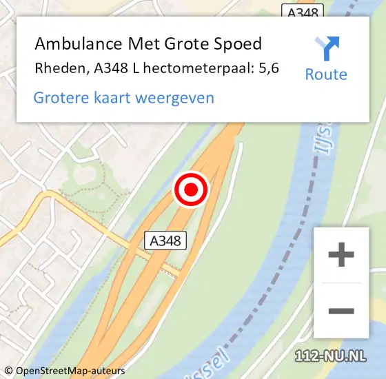 Locatie op kaart van de 112 melding: Ambulance Met Grote Spoed Naar Rheden, A348 R hectometerpaal: 4,7 op 3 juli 2015 15:34