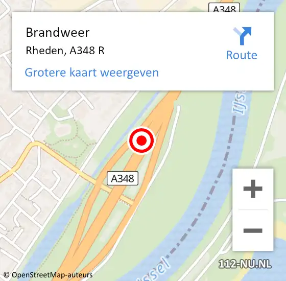 Locatie op kaart van de 112 melding: Brandweer Rheden, A348 R op 3 juli 2015 15:34