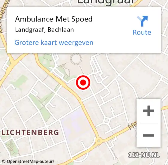 Locatie op kaart van de 112 melding: Ambulance Met Spoed Naar Landgraaf, Bachlaan op 3 juli 2015 15:39