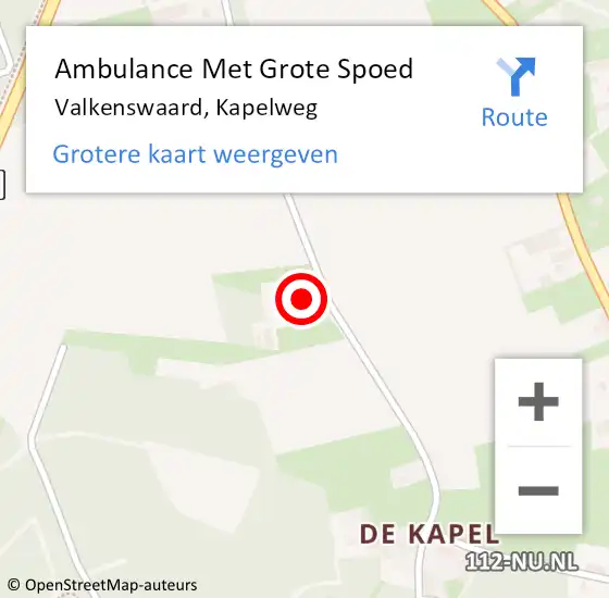 Locatie op kaart van de 112 melding: Ambulance Met Grote Spoed Naar Valkenswaard, Kapelweg op 3 juli 2015 17:10