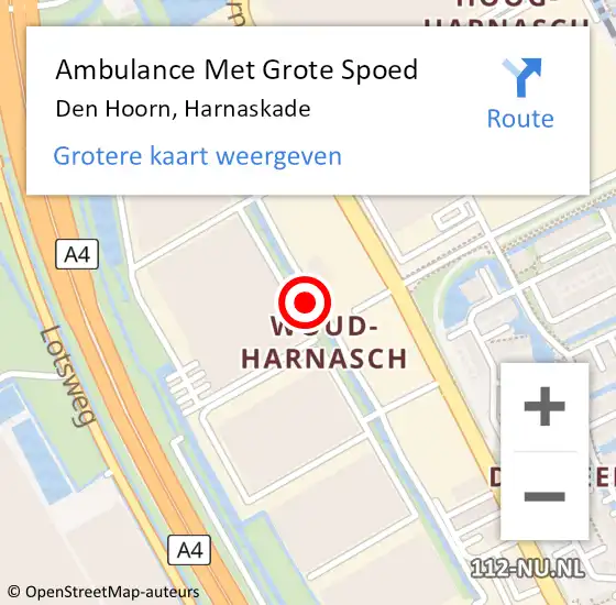 Locatie op kaart van de 112 melding: Ambulance Met Grote Spoed Naar Den Hoorn, Harnaskade op 3 juli 2015 18:29