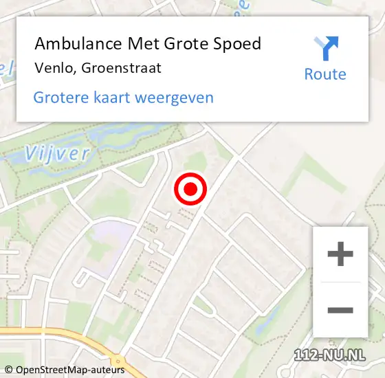 Locatie op kaart van de 112 melding: Ambulance Met Grote Spoed Naar Venlo, Groenstraat op 3 juli 2015 18:31