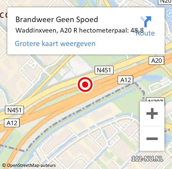 Locatie op kaart van de 112 melding: Brandweer Geen Spoed Naar Waddinxveen, A20 L hectometerpaal: 48,4 op 3 juli 2015 18:33