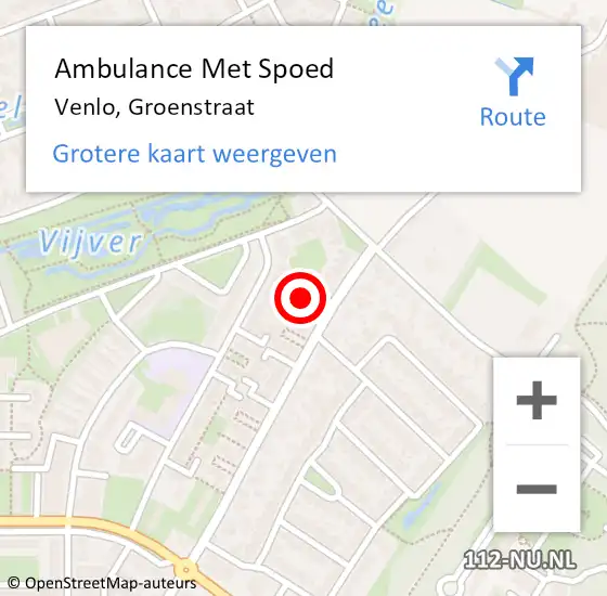 Locatie op kaart van de 112 melding: Ambulance Met Spoed Naar Venlo, Groenstraat op 3 juli 2015 18:57