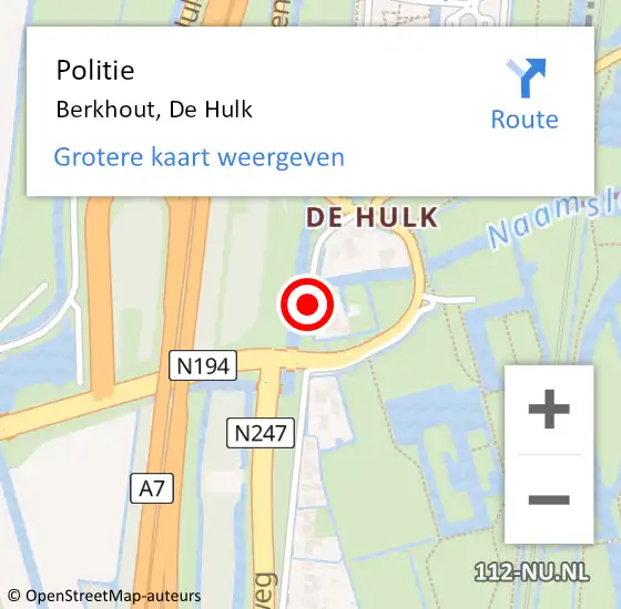 Locatie op kaart van de 112 melding: Politie Berkhout, De Hulk op 3 juli 2015 19:24