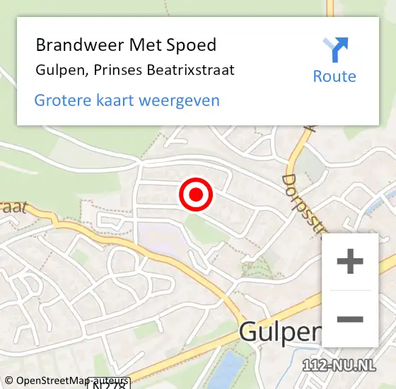 Locatie op kaart van de 112 melding: Brandweer Met Spoed Naar Gulpen, Prinses Beatrixstraat op 3 juli 2015 22:15