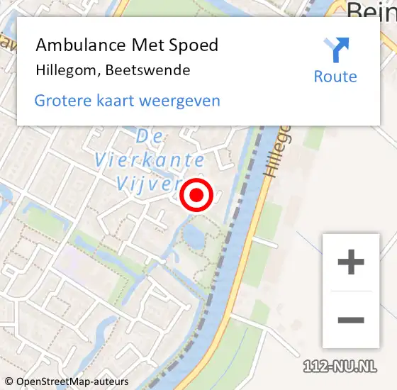 Locatie op kaart van de 112 melding: Ambulance Met Spoed Naar Hillegom, Beetswende op 3 juli 2015 22:15