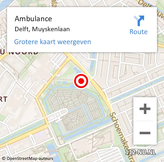 Locatie op kaart van de 112 melding: Ambulance Delft, Muyskenlaan op 4 juli 2015 00:36